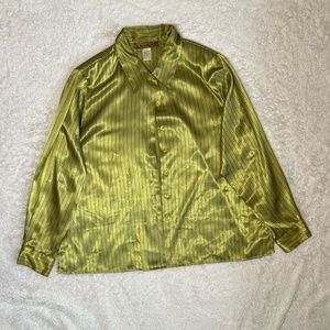 Green Silk Like Button Down